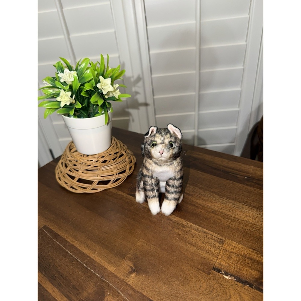 Folkmanis Mini Tabby Cat Finger Puppet, Gray; Black; White Plush Stuffed Animal